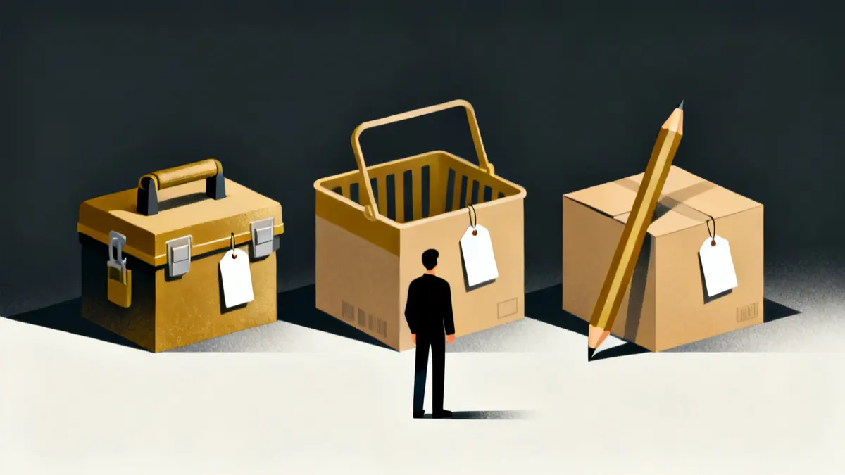 A toolbox, a basket and a figure with a pencil, three ways to cover compliance training cost for one course