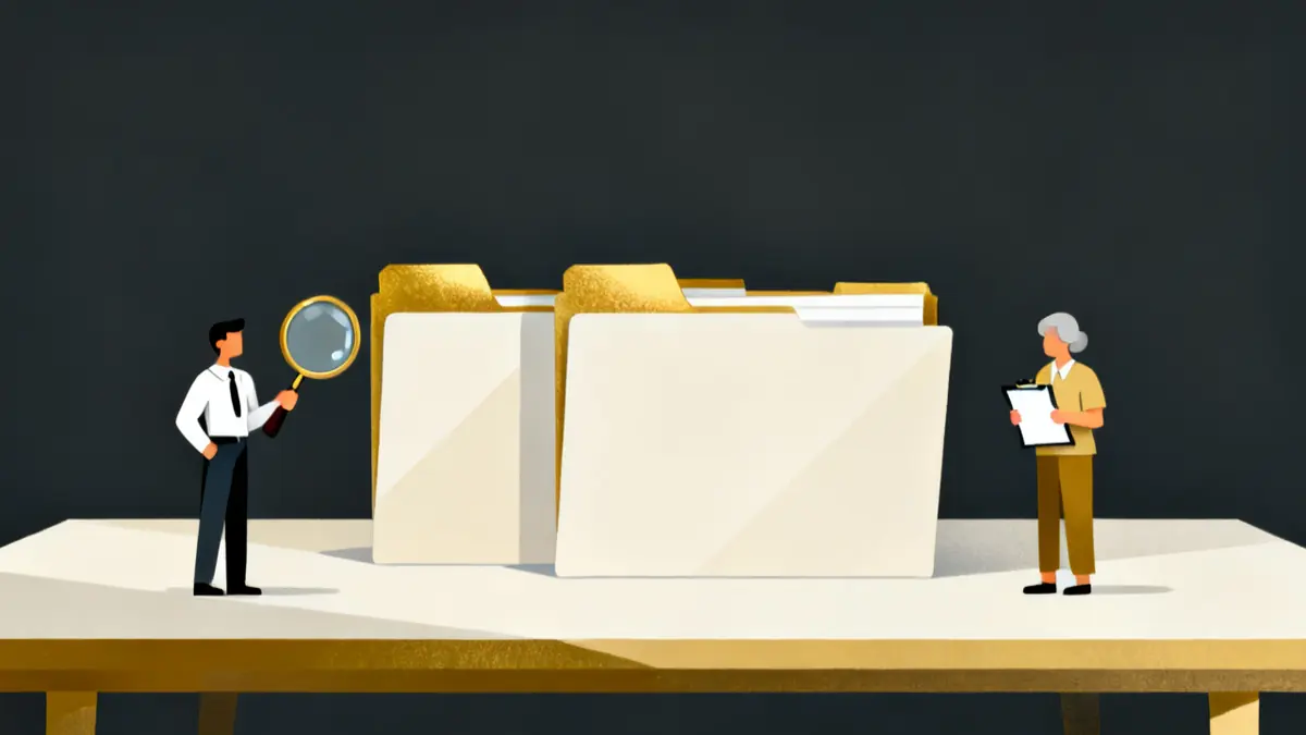 Three folders on a desk between an inspector and a care home manager, the records behind cqc mandatory training requirements