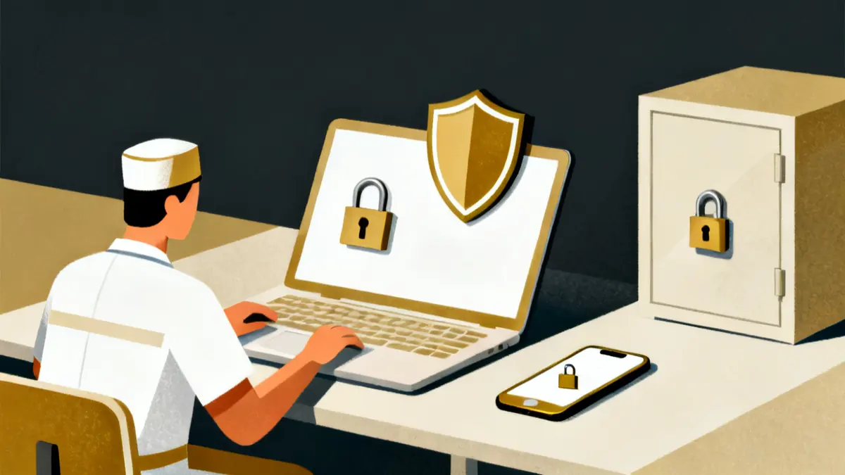 A laptop, phone and cabinet each with a lock, the security side of hipaa training requirements for a care team