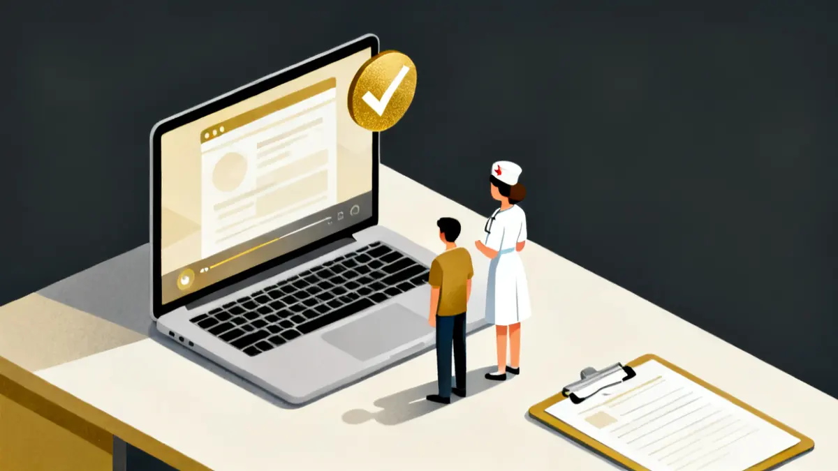 A nurse beside a learner at a laptop, an online hour that can count under home health aide in-service training requirements