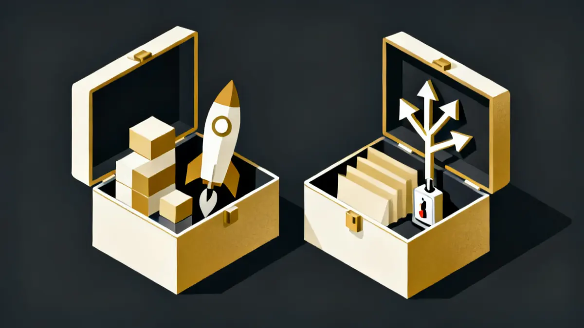 Two toolboxes, one with blocks and one with branching arrows, showing what each tool does in rise vs storyline