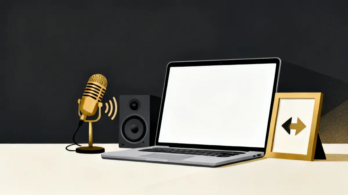 A microphone, a speaker and a picture frame beside a course screen, the extras to translate training into spanish