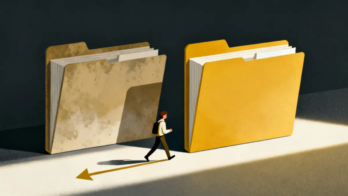 An old folder fading and a new one bright with learners moving across, what a talentlms scorm unit update does